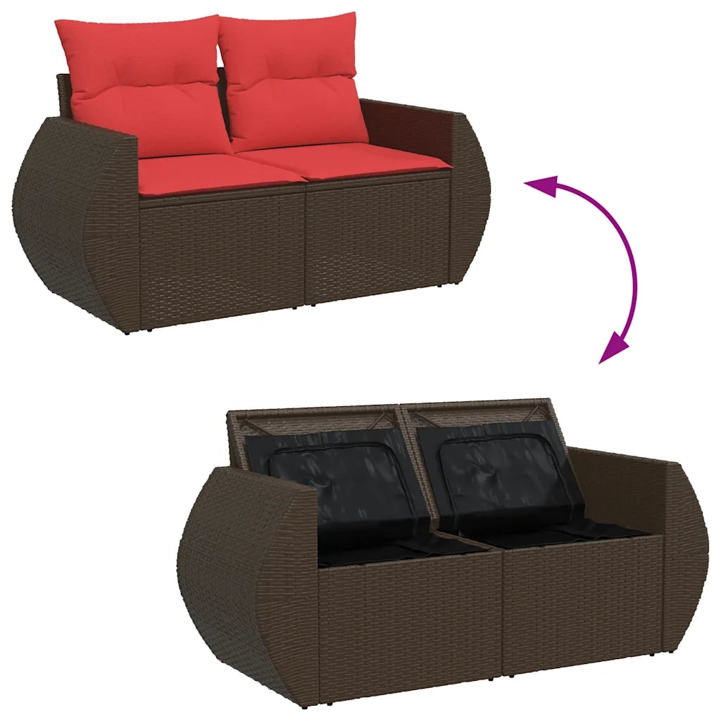 Divano da giardino con cuscini a 2 posti marrone in polyrattan 366245