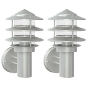 Set di 2 applique da esterno 15,5 x 15,5 x 28 cm illuminazione versatile in acciaio inox argento 02_0056548