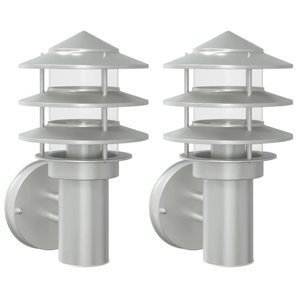 Set di 2 applique da esterno 15,5 x 15,5 x 28 cm illuminazione versatile in acciaio inox argento 02_0056548
