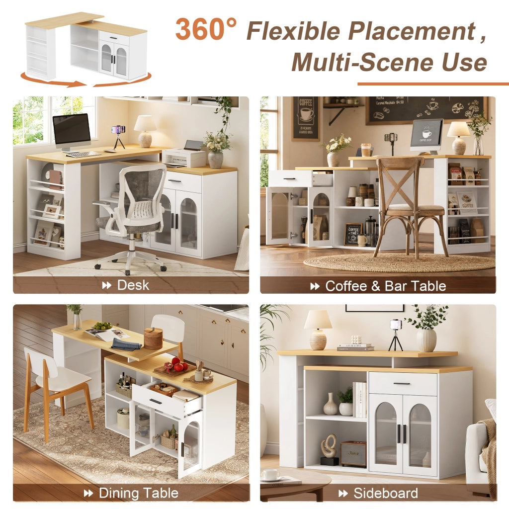 Isola da cucina con piano girevole a 360° cassetto e ripiani regolabili in MDF bianca per sala da pranzo