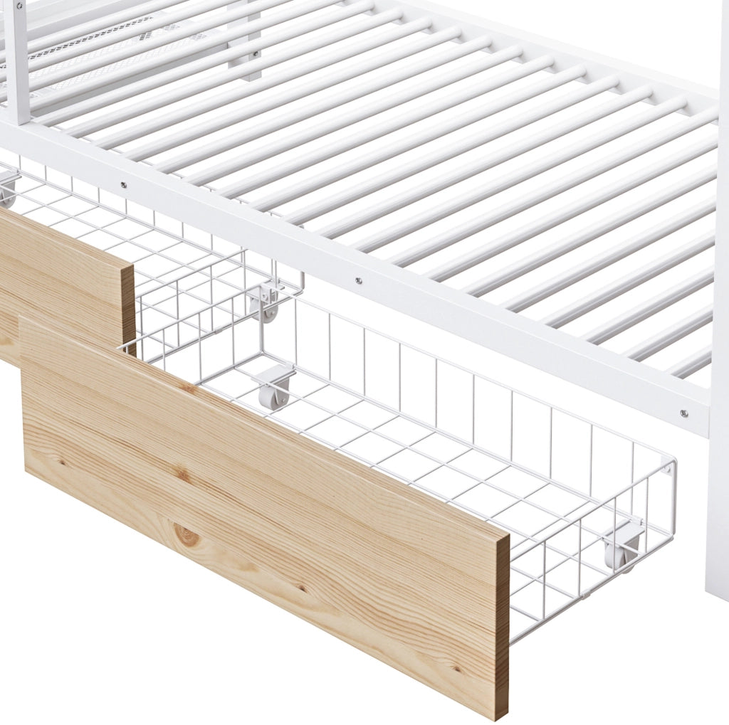 Letto a castello 90x200 cm con LED, cassetti e ripiani bianco