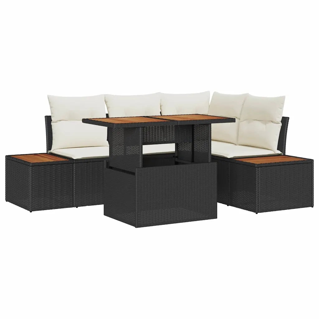 Set da Pranzo per Giardino con cuscino 5 pcs Nero e Beige