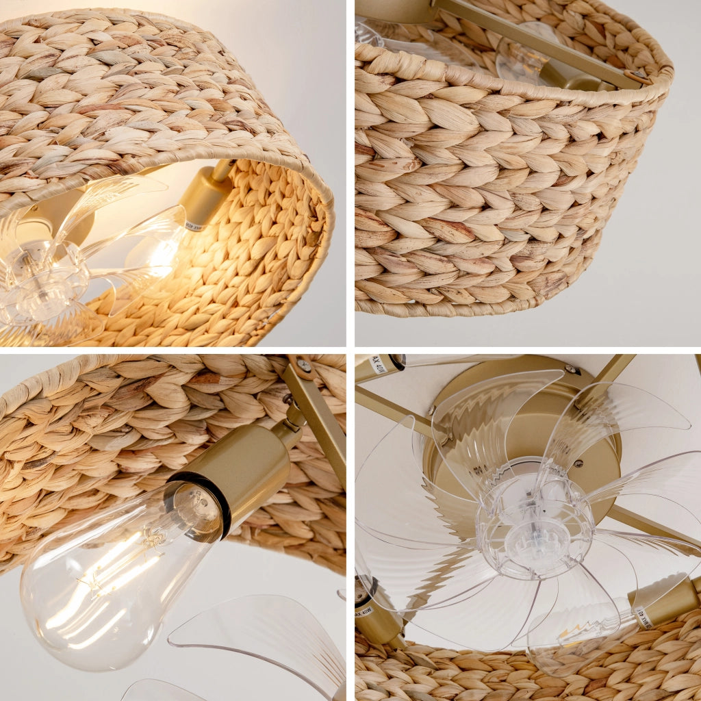 Ventilatore da soffitto con luce 4 portalampada E26 controllo Bluetooth e telecomando 6 velocità rame