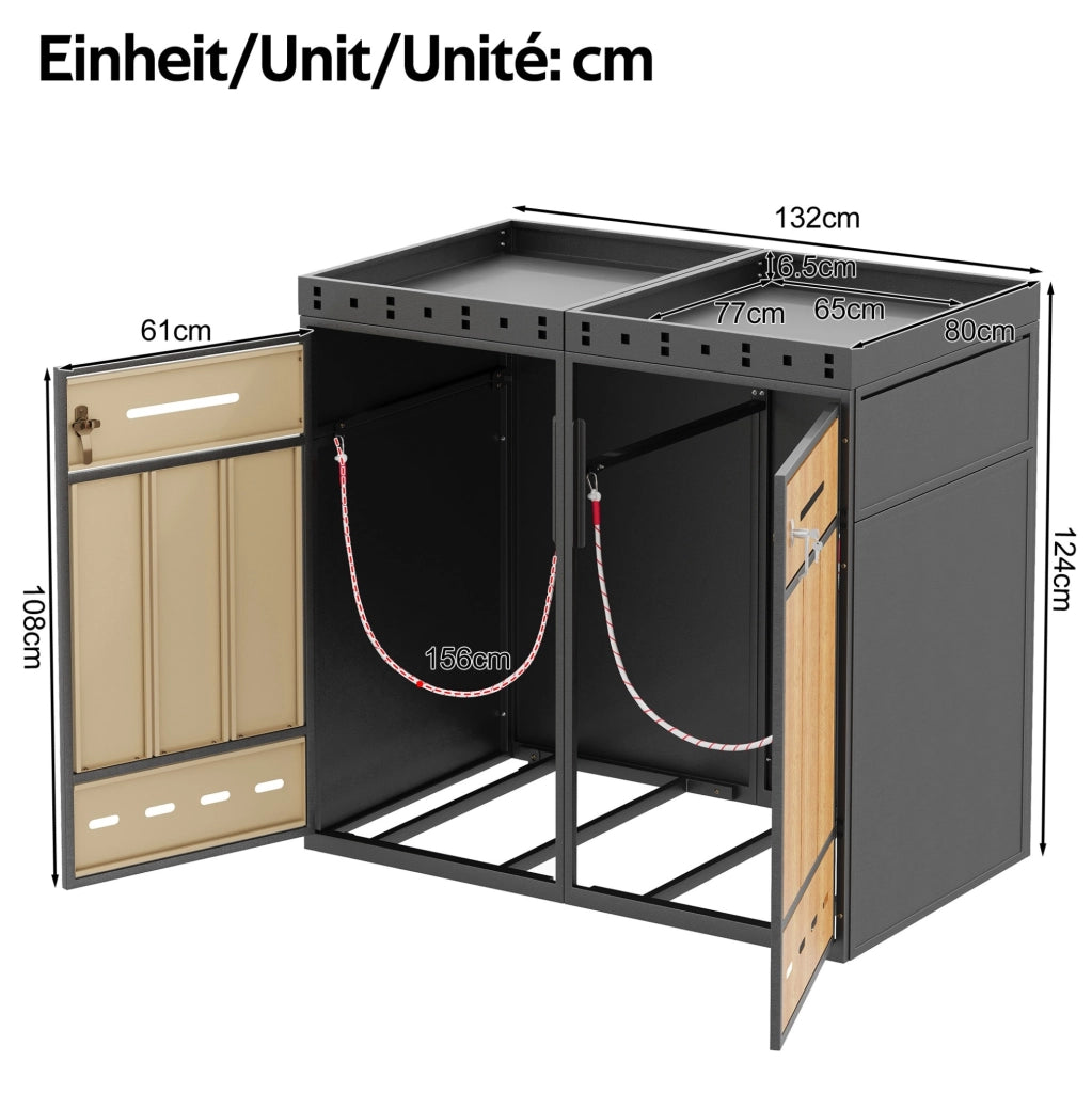 Cassonetto porta rifiuti in acciaio zincato con tetto coltivabile effetto legno per 4 bidoni da 120-240 L