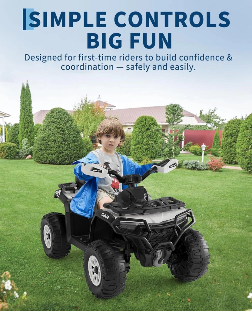 Quad Elettrico per Bambini 12V ATV con Musica; Clacson e Fari LED; 95x55x56 cm; per 3-8 Anni - Bianco