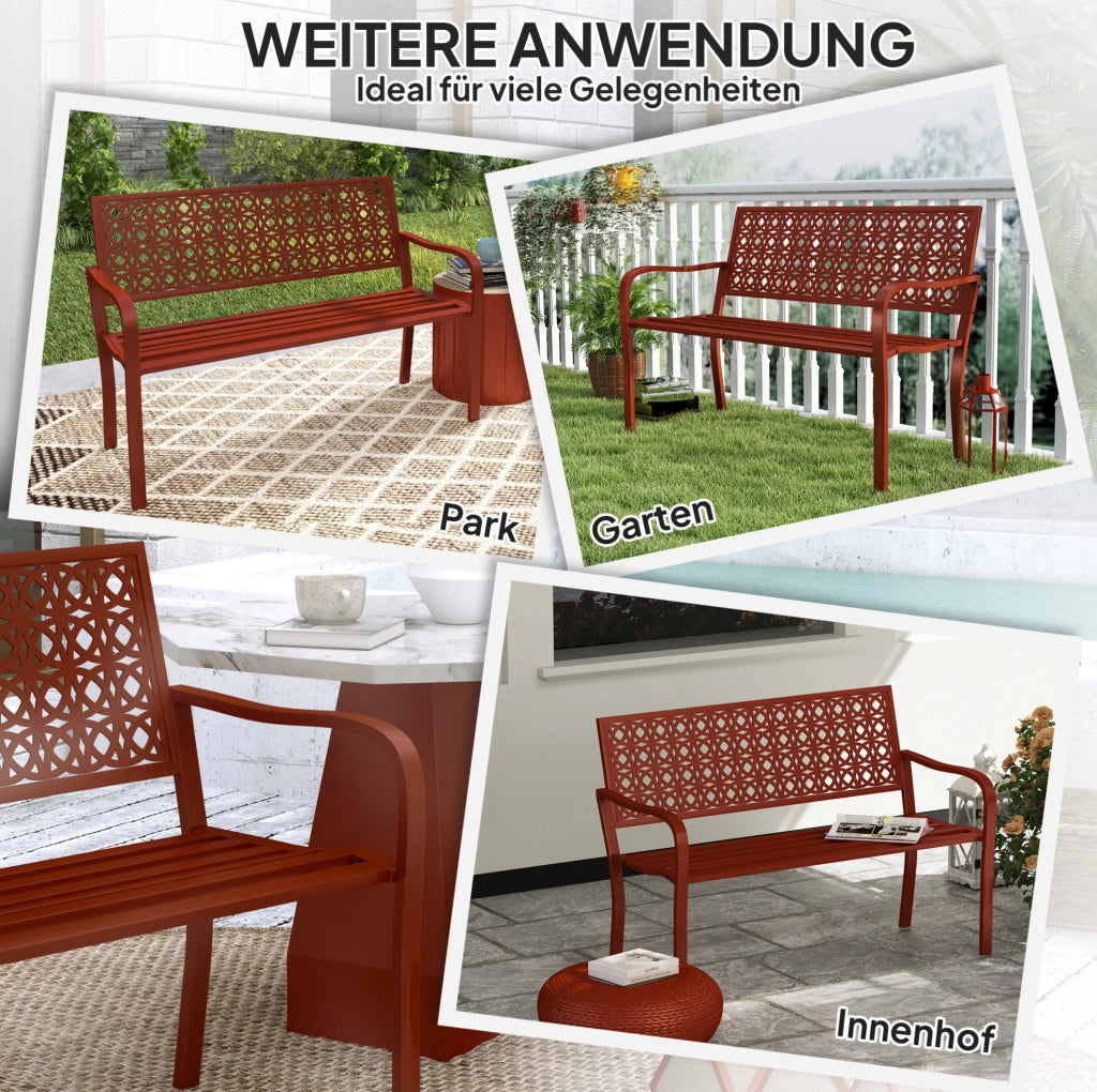 Panchina da giardino 2 posti in acciaio rosso 127 cm