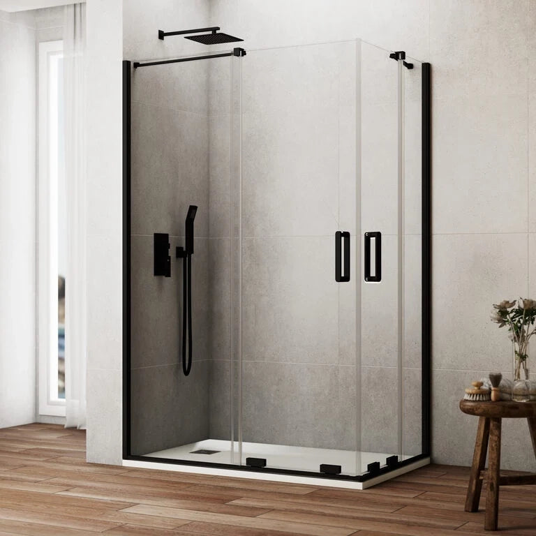 Box doccia angolare KENNA apertura al vertice 100x75 cm (95-100/70-75) nero opaco vetro trasparente