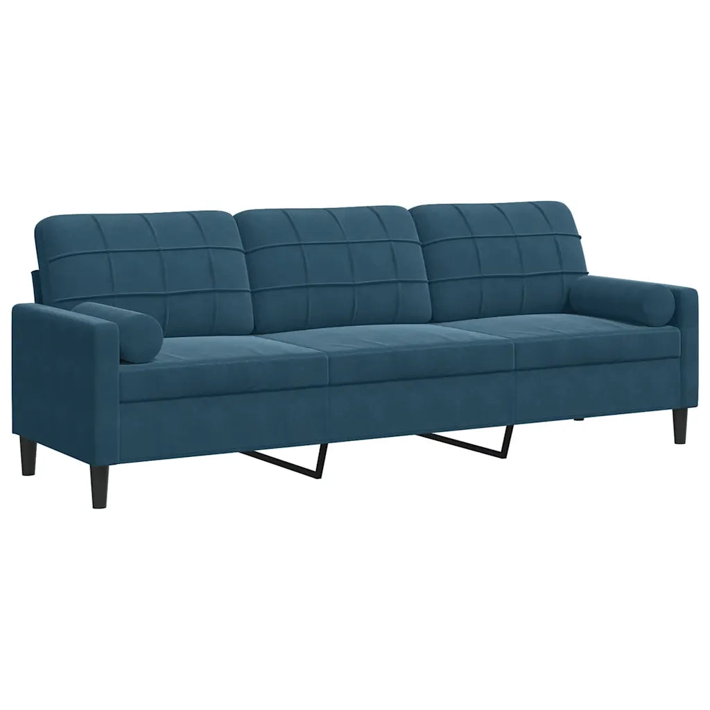 Divano a 3 Posti con Cuscini Blu 210 cm in Velluto