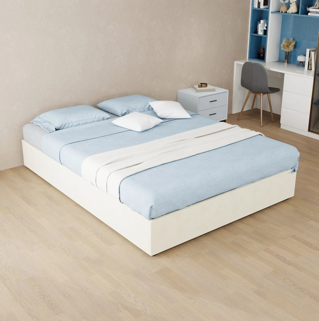 Letto contenitore 140x200 cm in tessuto e metallo beige con materasso