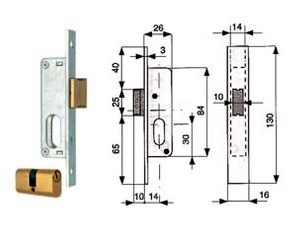 1pz serratura infilare montanti solo scrocco cilindro 904 mm14 cod:ferx.fer52610