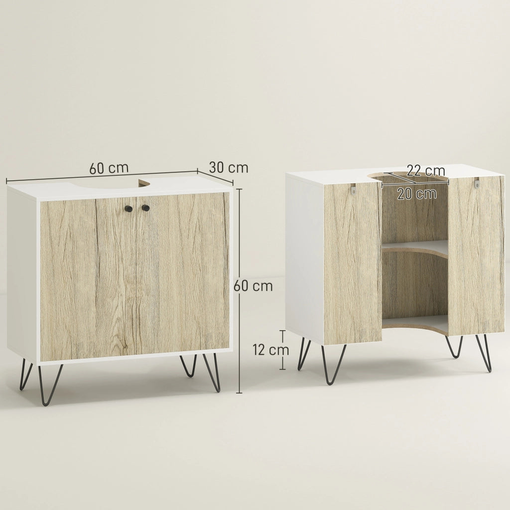 Mobile Bagno Sottolavabo con 2 Ante e Ripiano ¨C Minimal ¨C 60x30x60 cm Robe Bianco