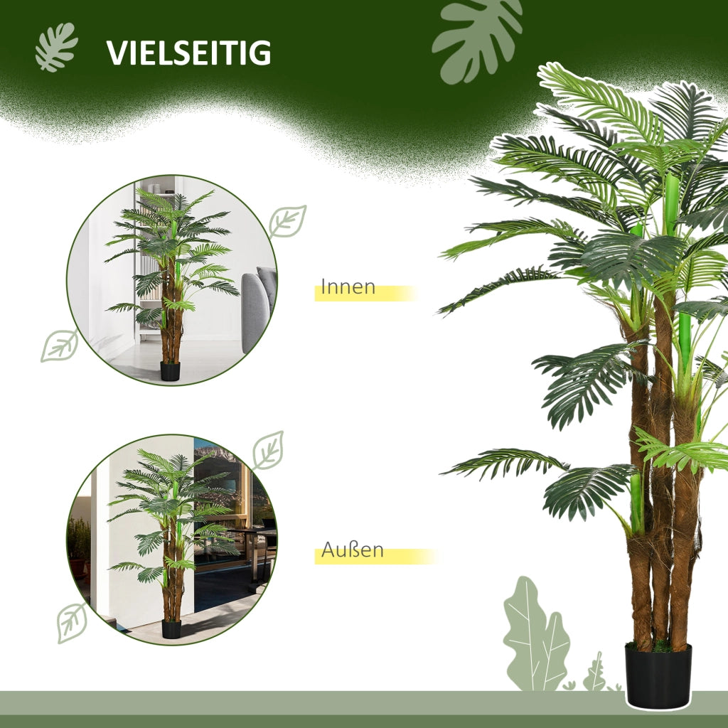 Palma artificiale con 5 tronchi e rami modellabili in plastica verde per interni ed esterni 165 × 20 × 20 cm