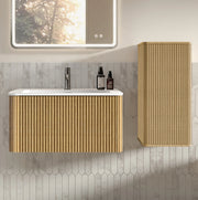 Set mobili bagno rovere con lavabo in Solid Surface e colonna