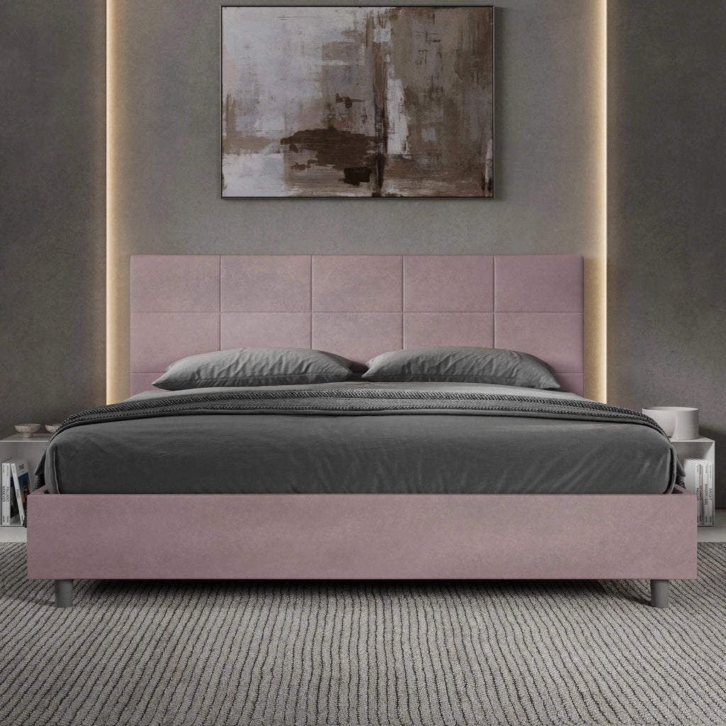 BS COM Letto matrimoniale king size senza rete imbottito 200x210 microfibra glicine