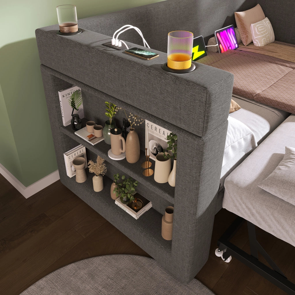 Divano letto singolo 90x190 cm grigio con letto estraibile