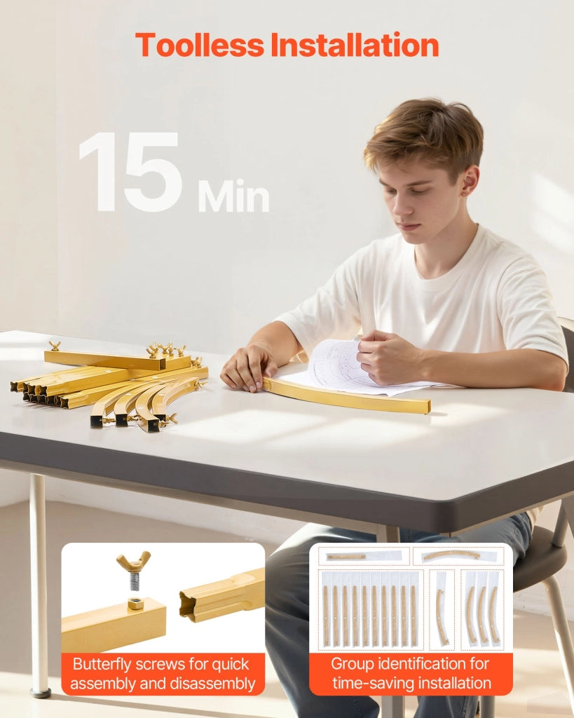 Supporto per Fondale ad Arco 2,2 x 1,2 m ABC-7.2ft+BU Oro Telaio Decorativo con Copertura per Feste e Cerimonie Robusto Facile da Montare