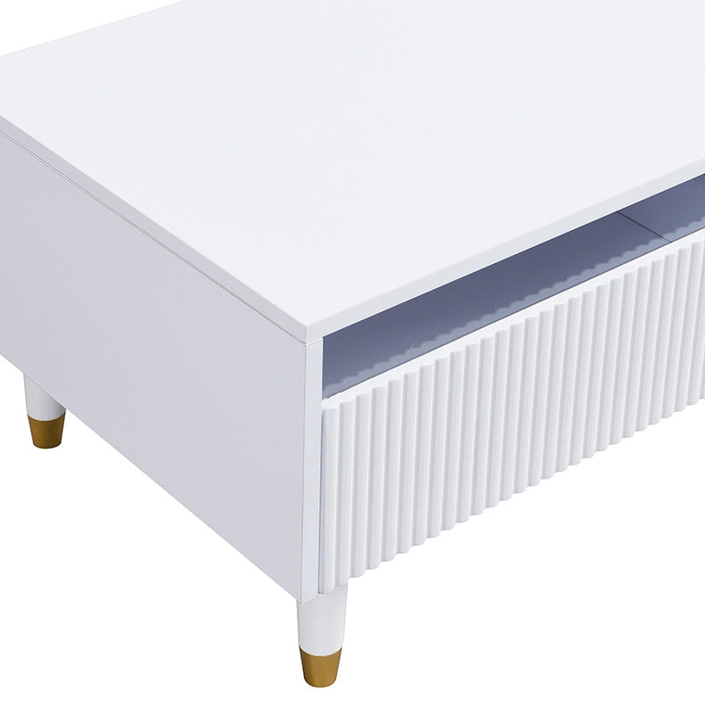 Tavolino da caff¨¨ 110x50x40 cm con LED multicolore e 2 cassetti in MDF bianco