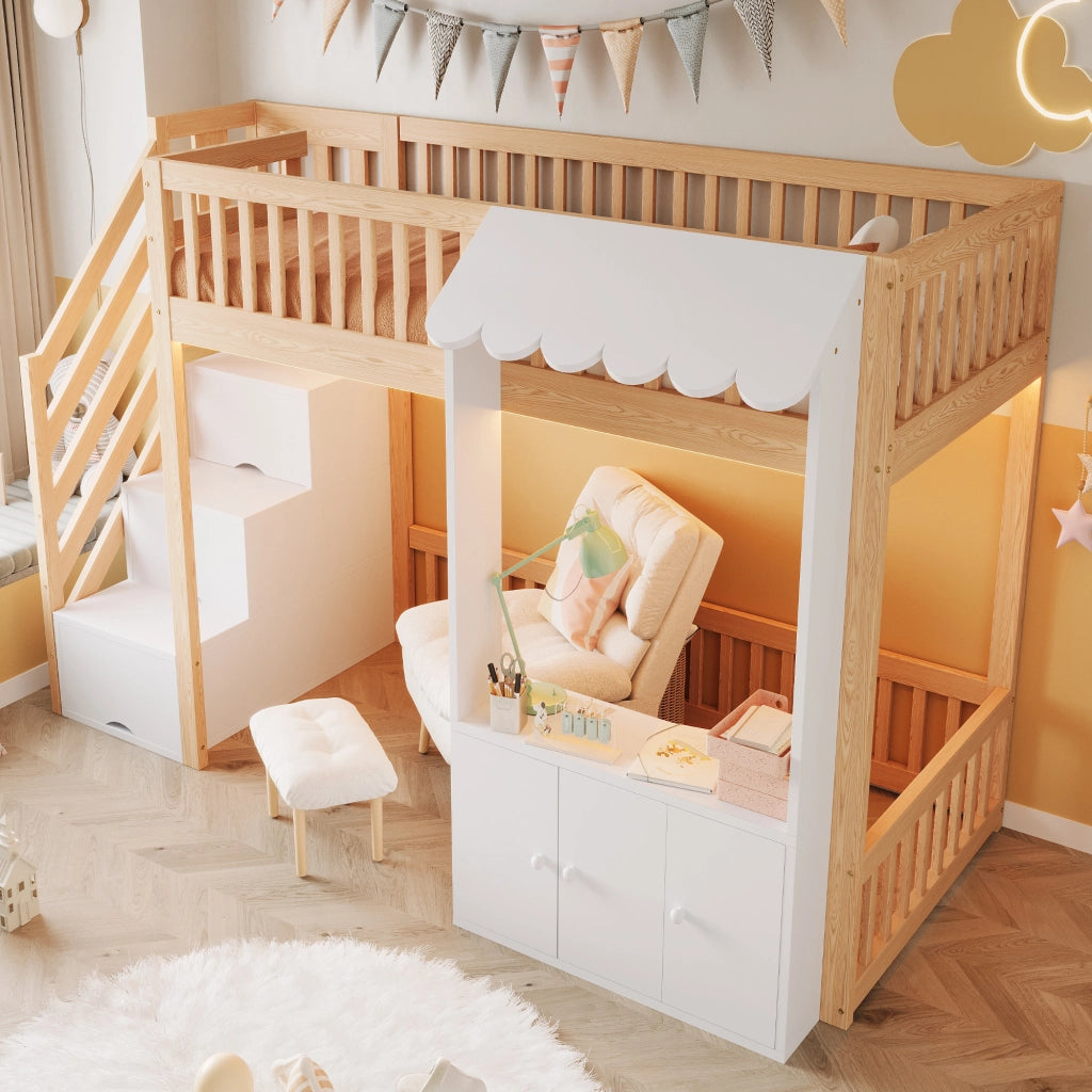 letto a castello in legno massello e mdf colore legno 90 x 200 cm