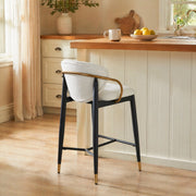 Set di 2 sgabelli da bar in ciniglia beige con schienale e poggiapiedi nero-oro HOMVRA
