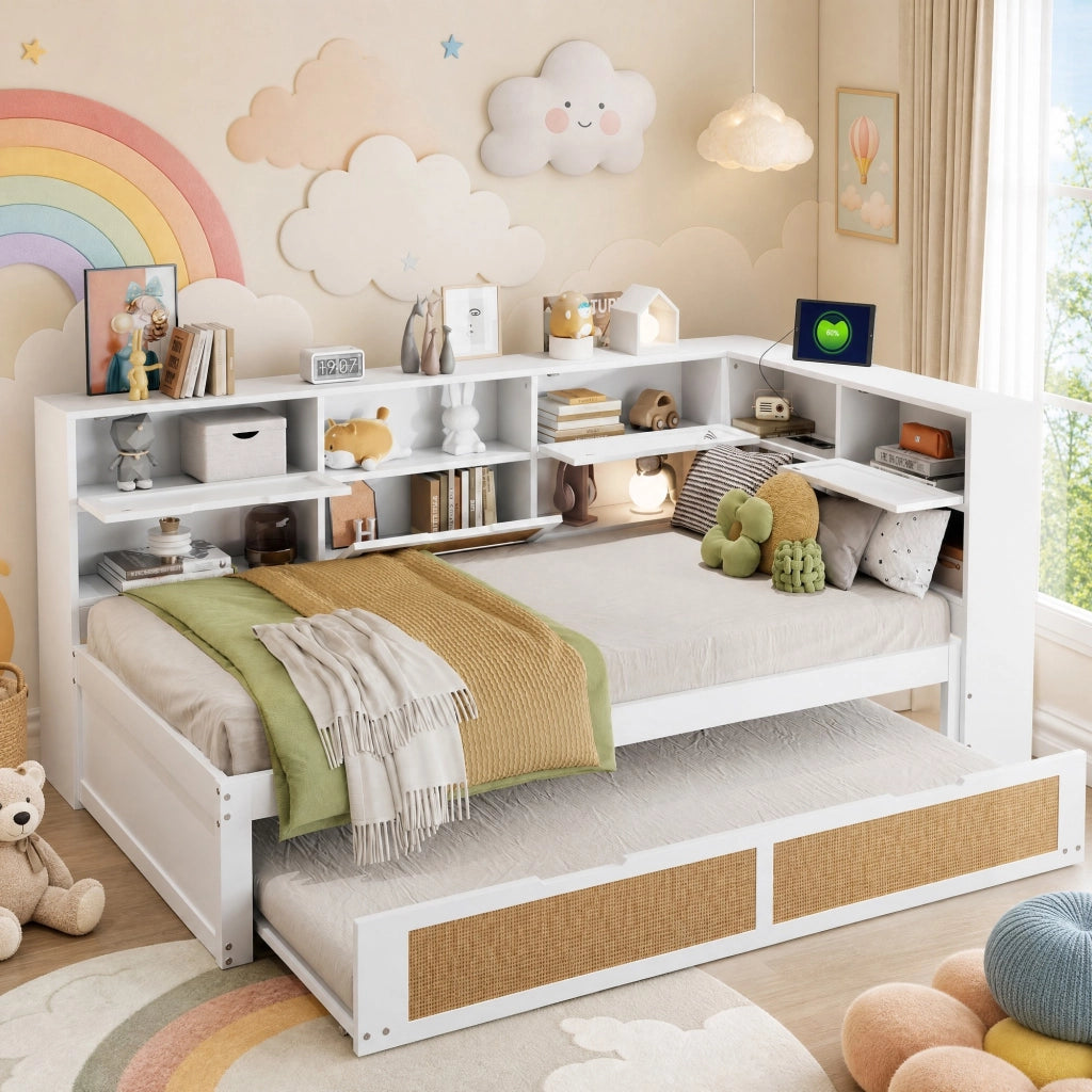 LETTO Multifunzionale 90x200 cm con letto estraibile, legno, bianco