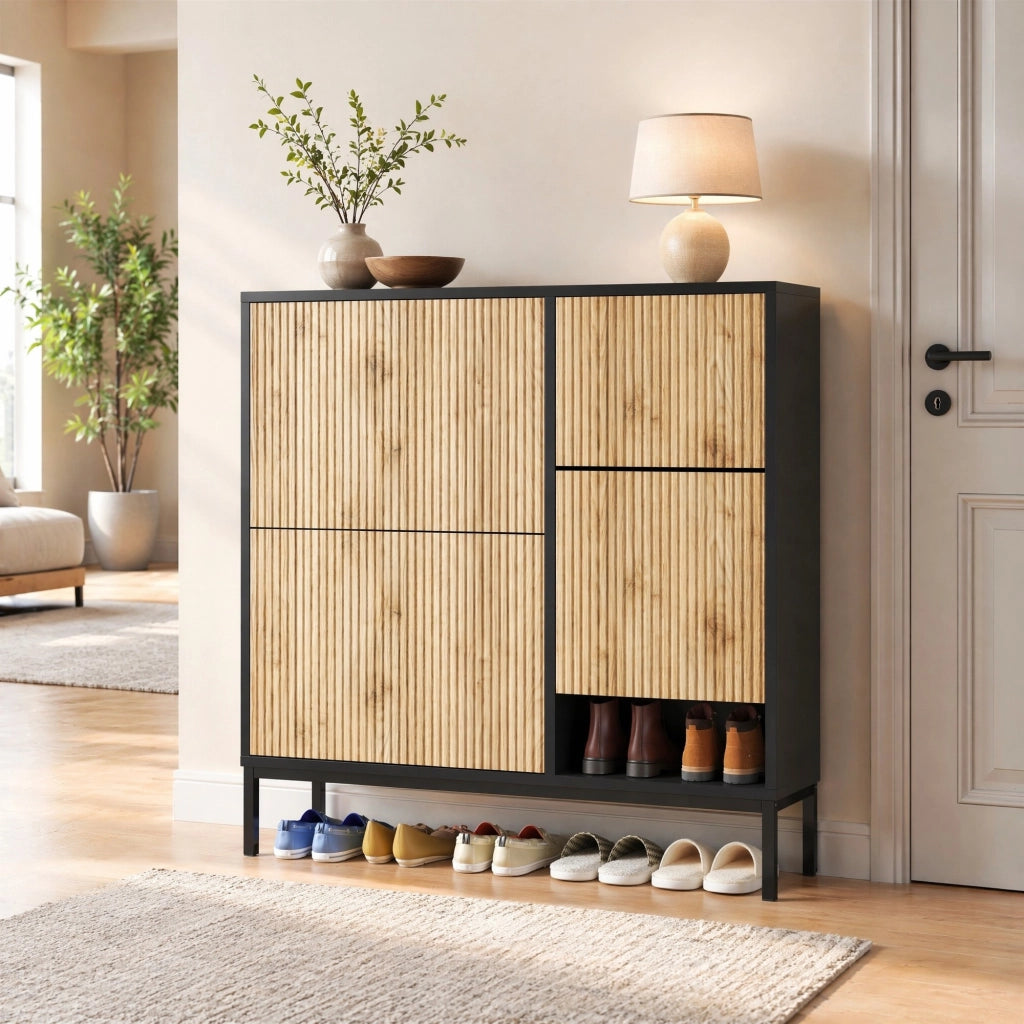 SCARPIERA con panca estraibile 100x25x100 cm MDF Nero e colore legno