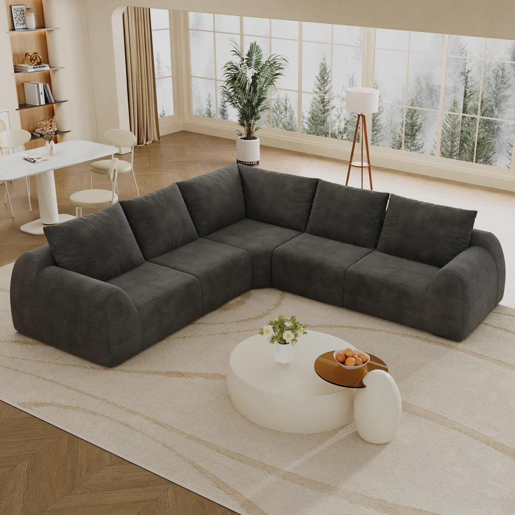 Divano per soggiorno in schiuma ad alta elasticità, rivestito in tessuto chenille grigio scuro, 267×267×85 cm