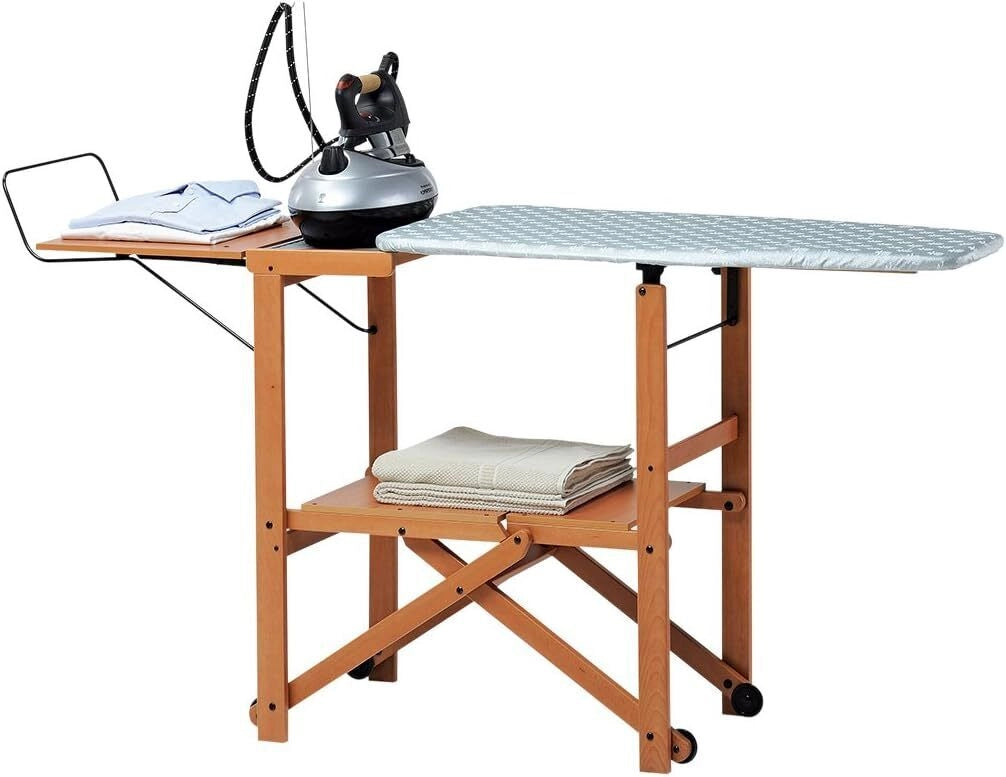 Foppapedretti 9900300006 Asso Postazione da Stiro Pieghevole con Ruote colore Noce