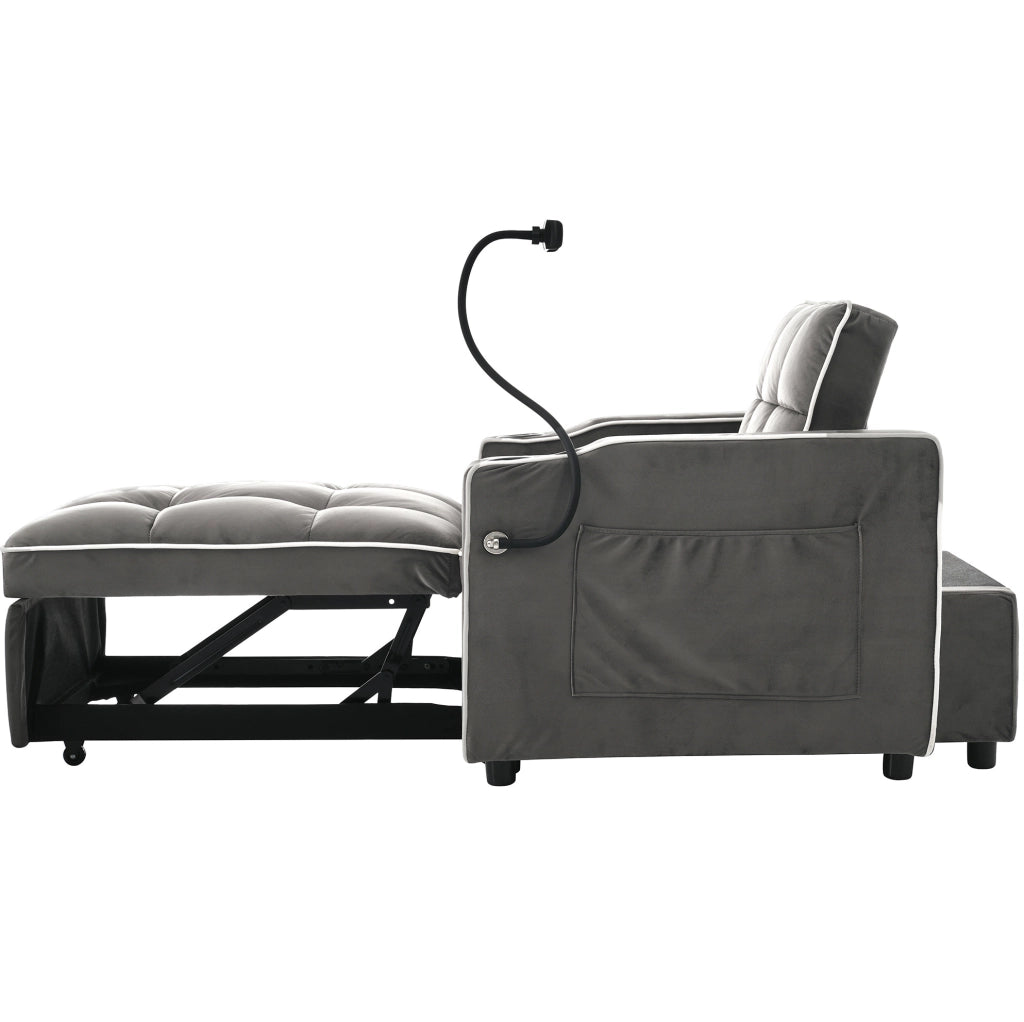 Poltrona letto estraibile 3 in 1 in velluto grigio scuro con schienale regolabile