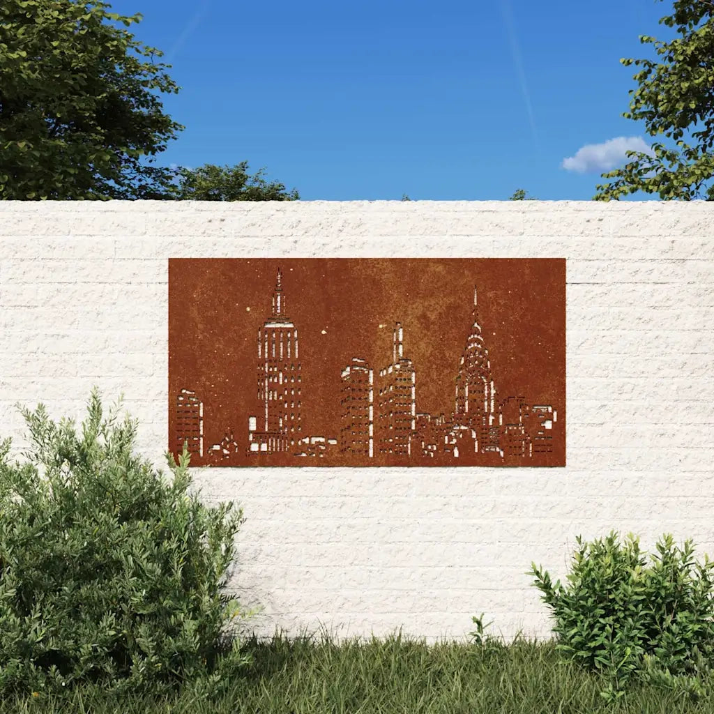 Decorazione Muro da Giardino 105x55cm Skyline in Acciaio Corten CFW6140113