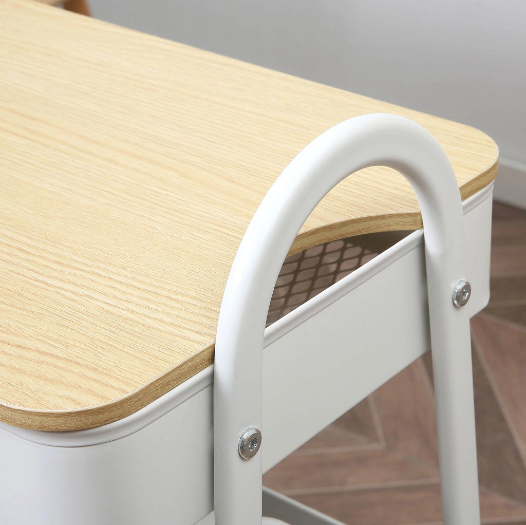 Carrello da cucina ULEVR a 3 ripiani con coperchio e ruote frenanti, acciaio bianco 45x31x79,4 cm