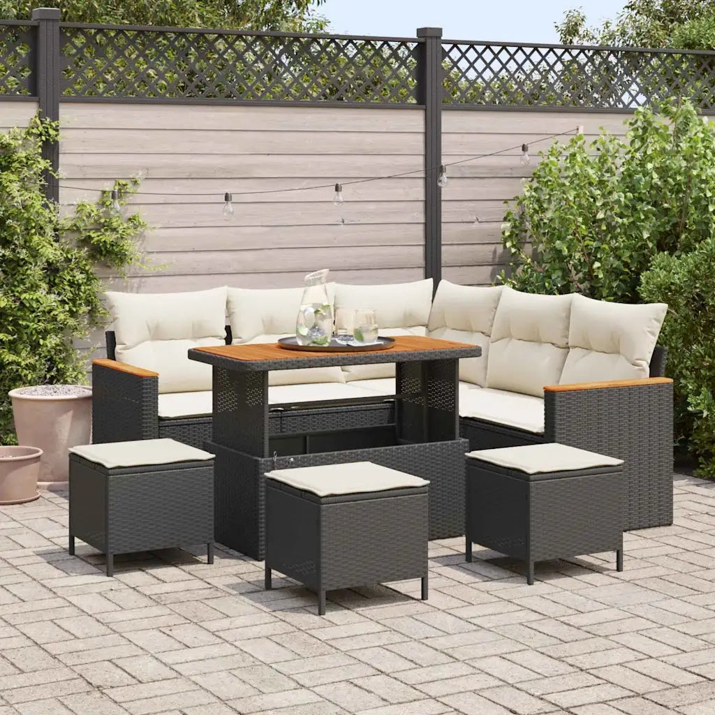 Set Divano da Giardino con cuscino Nero Poly Rattan 3365000