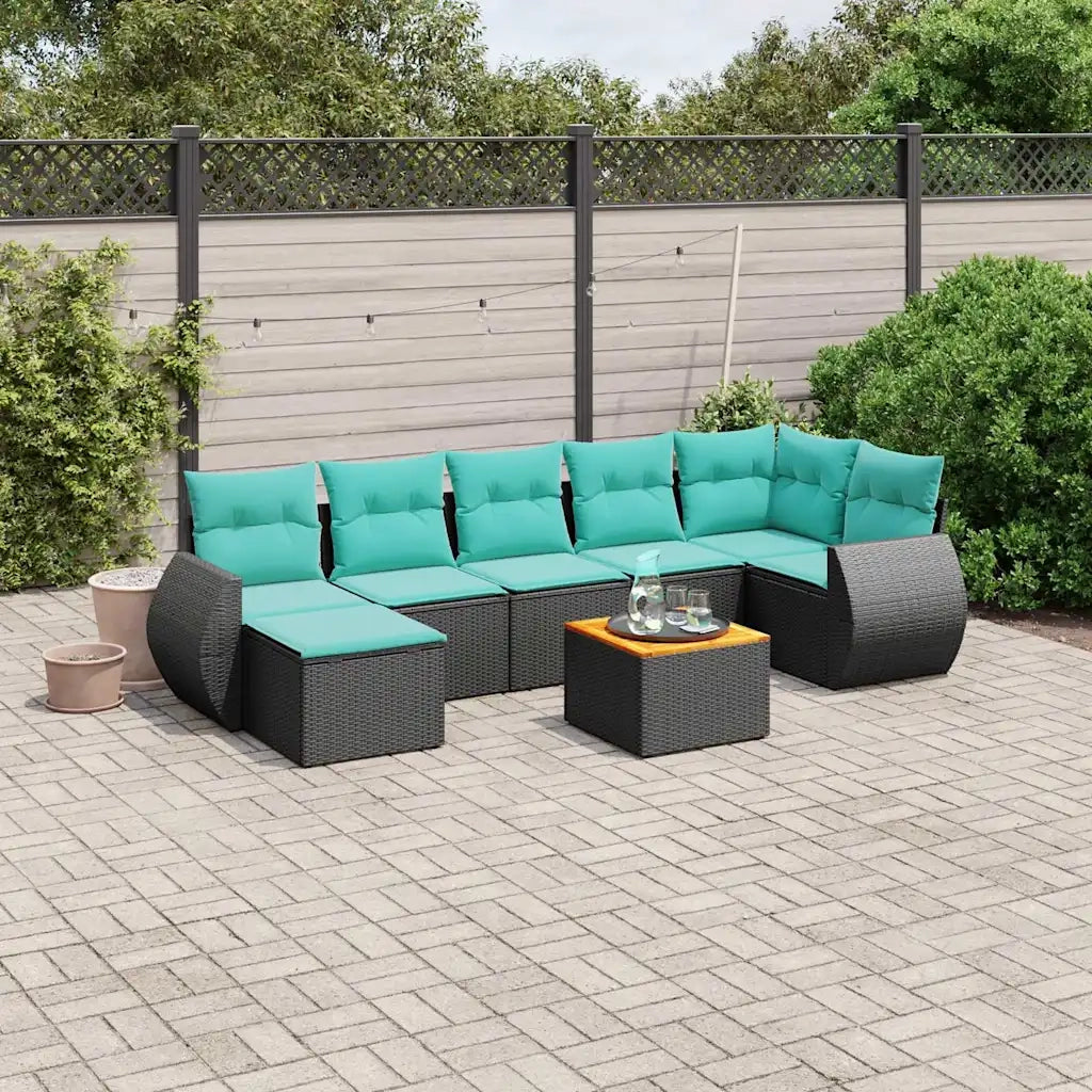 Set Divani da Giardino 8 pz con Cuscini Nero in Polyrattan 3225112