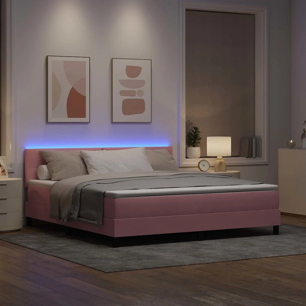 Letto a Sorgente LED con materasso Rosa 180 x 200 cm Velluto