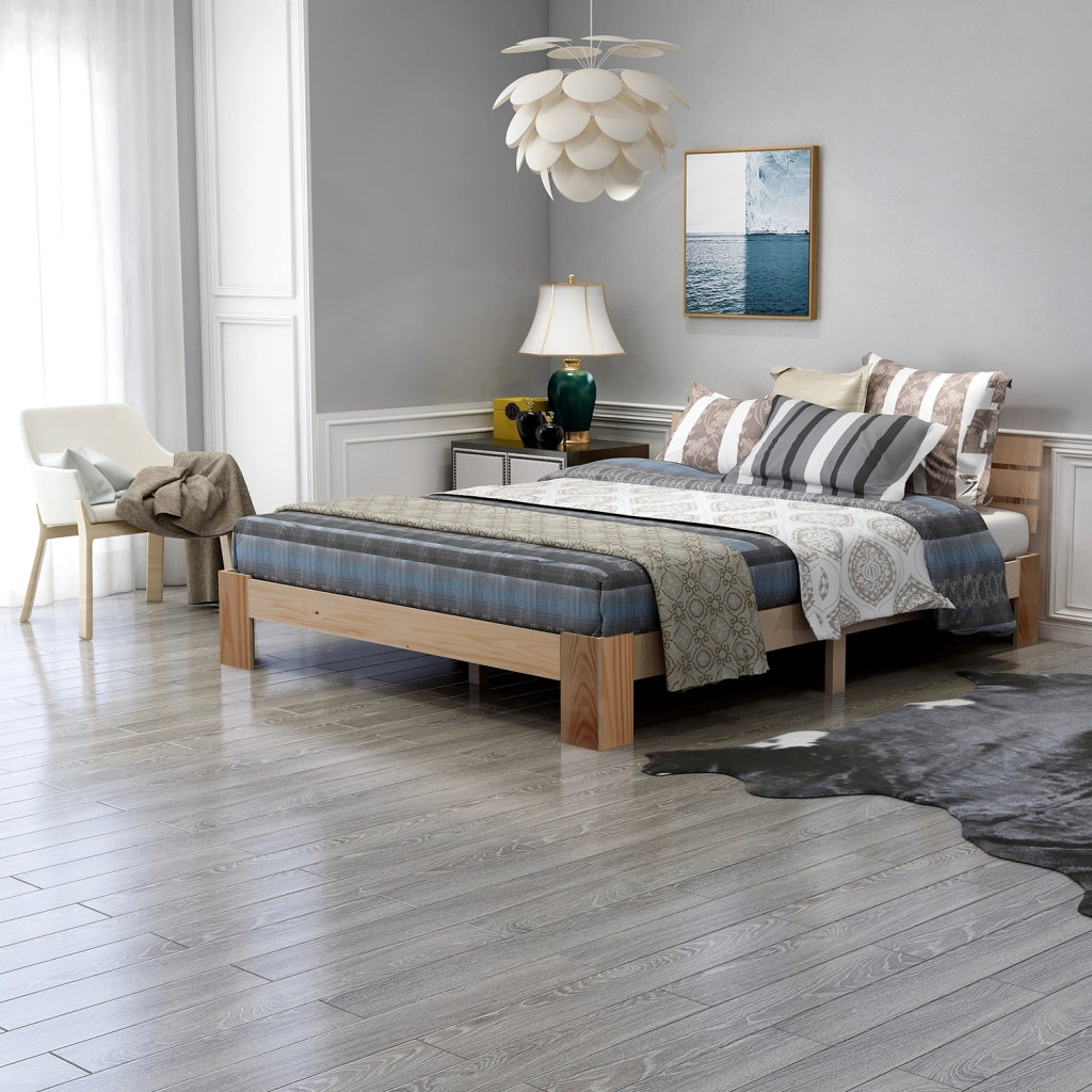 Letto matrimoniale 140 × 200 cm con testiera e rete a doghe in legno naturale portata massima 150 kg