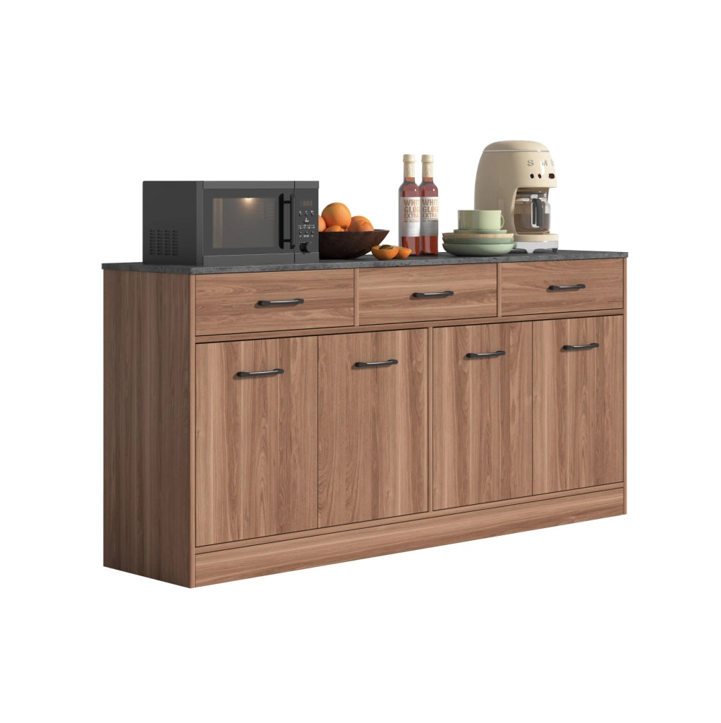 Mobile da cucina ULEVR con 3 cassetti e ripiani regolabili, finitura noce e piano effetto cemento