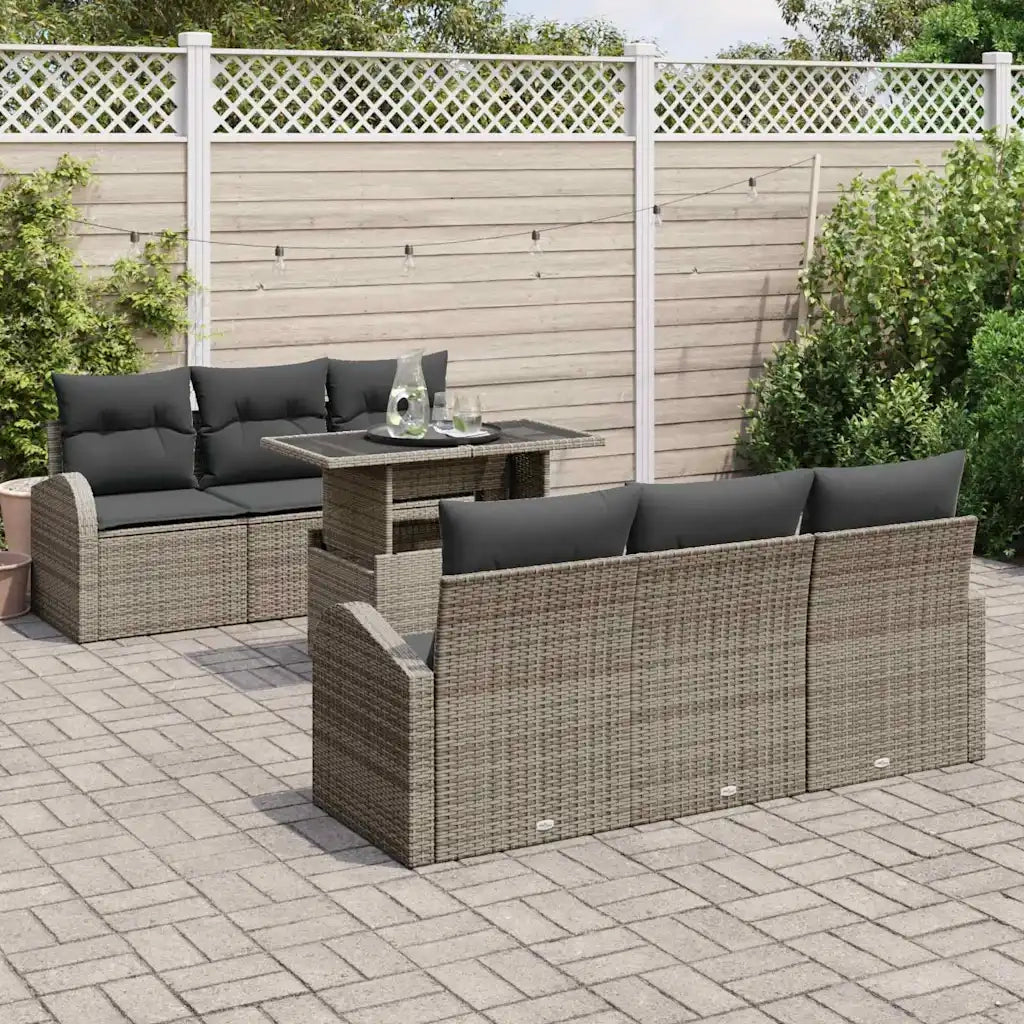 Set Divano da Giardino con cuscino 7 pcs Grigio Poly Rattan