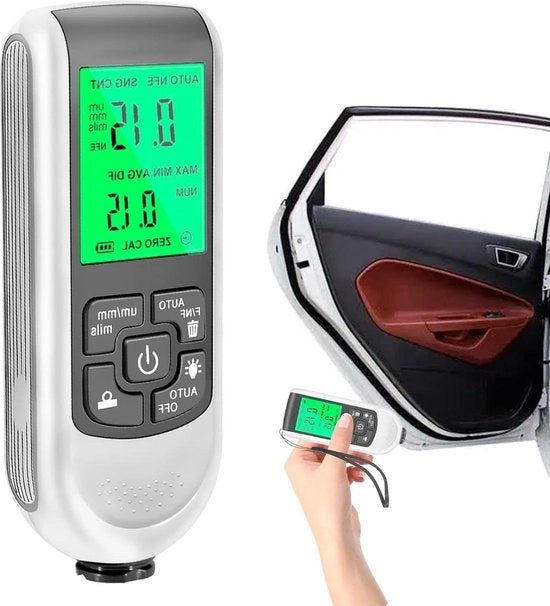 Misuratore di spessore di vernice digitale - sonde ultrasonica con display LCD - raggio di misura 0-2000 μm - colore bianco.