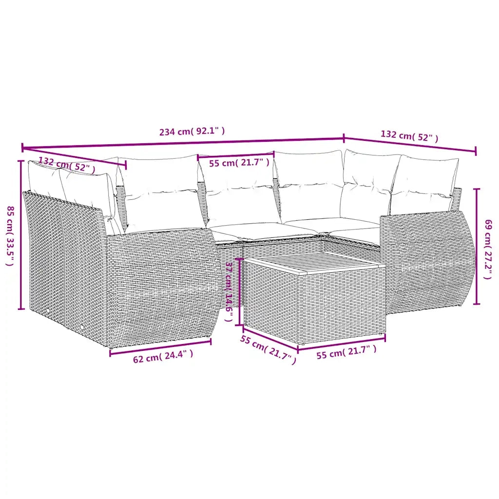 Set Divani da Giardino 7 pz con Cuscini Nero in Polyrattan 3224902