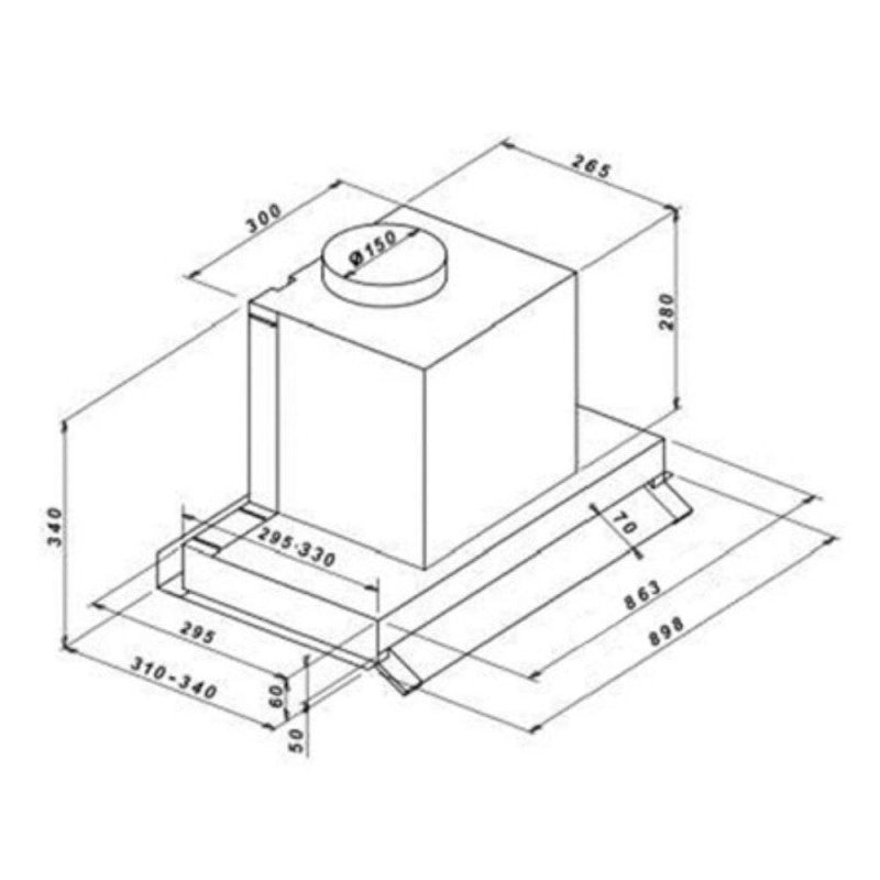 Samet Cappa sotto pensile potenza aspirante 550 m3/h Keller 90 inox