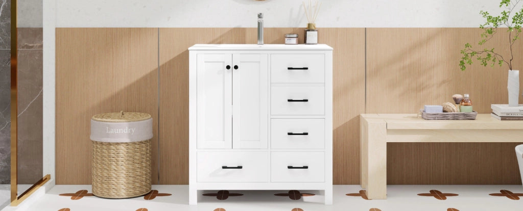 Mobile bagno bianco 76x46x82 cm in MDF con lavabo integrato in ceramica e ampi spazi contenitivi