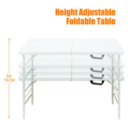 Tavolo Pieghevole Portatile 125 cm con Altezza Regolabile, Telaio in Acciaio, Capacità 135 kg, Bianco