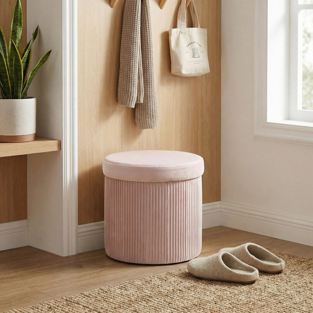 Pouf con contenitore ¨C zephmum ¨C rosa, velluto, 38x38x38 cm