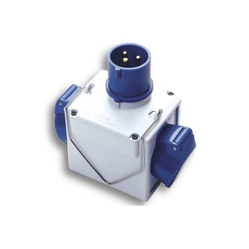 Fanton 73110 Adattatore industriale doppio da spina CEE 2P+T 16A a 2 prese CEE 2P+T 16A IP44 200-250V colore Blu-Bianco