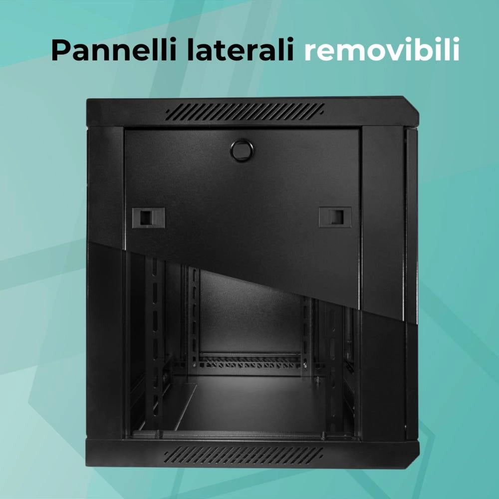 Armadio rack a parete mach power 12u 600x450x640 nero con ventola e montanti