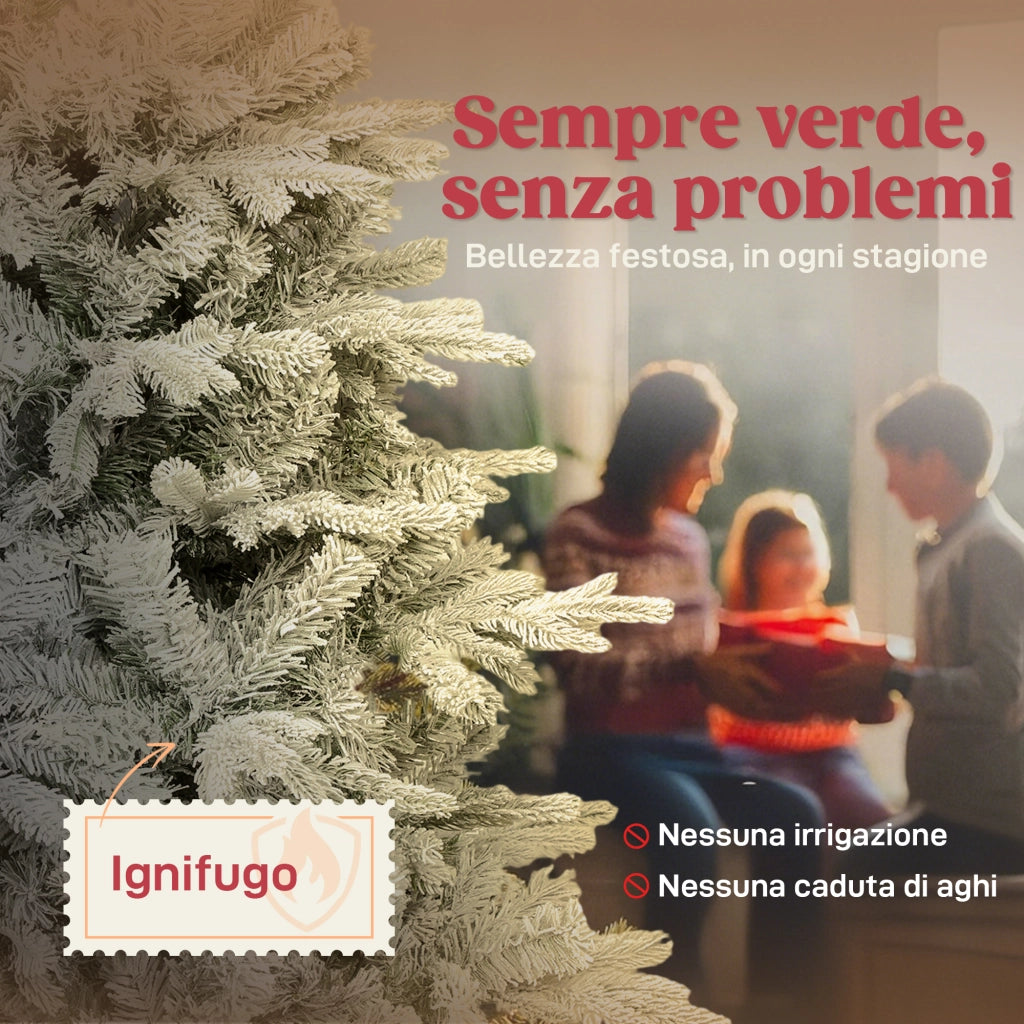 Albero di Natale Innevato Artificiale 210 cm con Base in Metallo Pieghevole Rami Realistici Facile da Montare per Casa