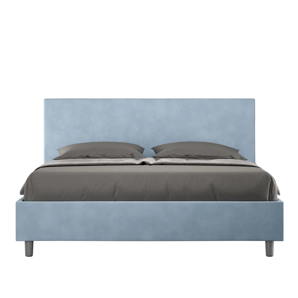 BS COM Letto matrimoniale francese contenitore imbottito 140x200 microfibra azzurro