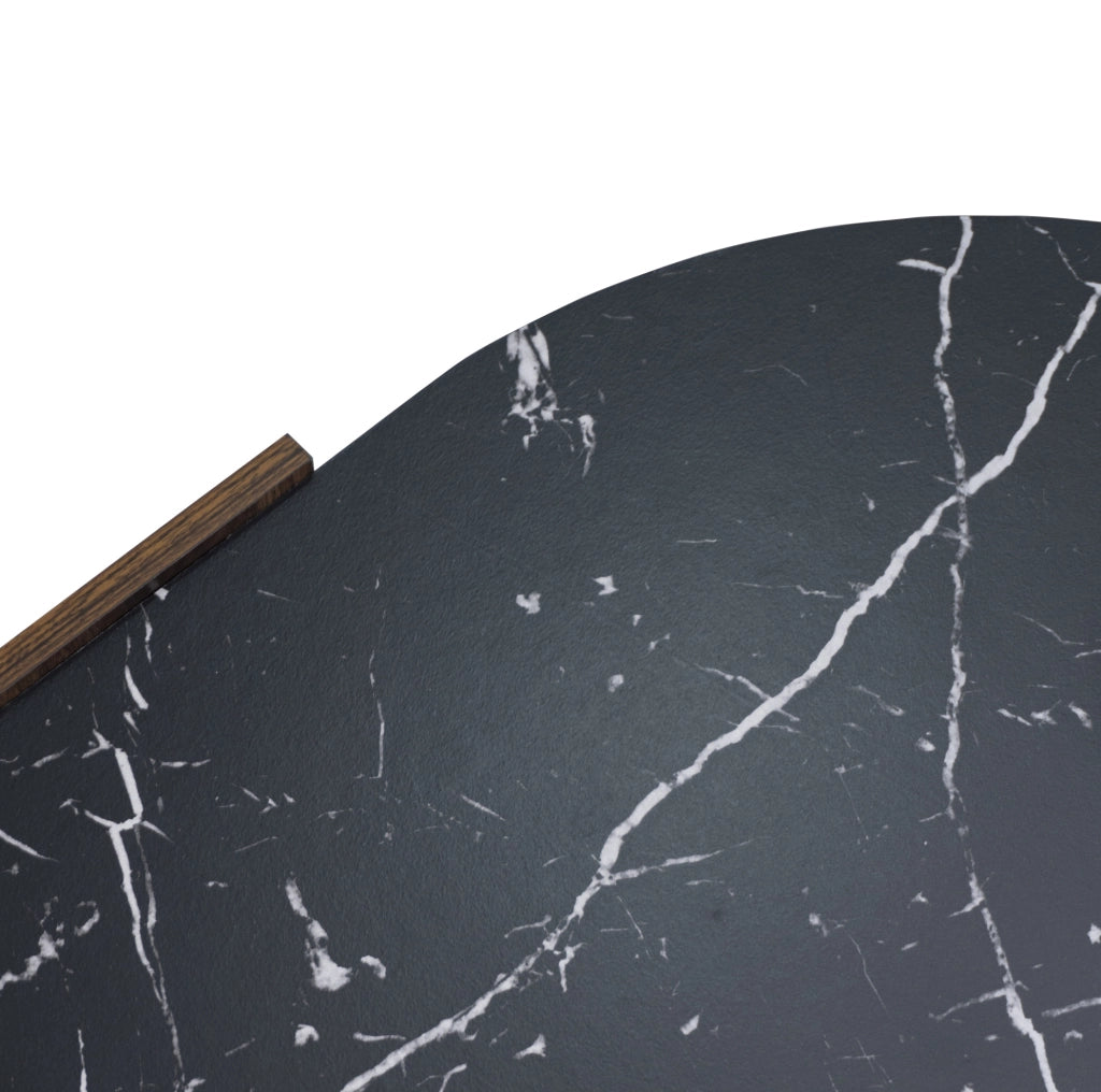 Tavolino da soggiorno con vano contenitore 96;5x63x40 cm; effetto marmo nero e noce