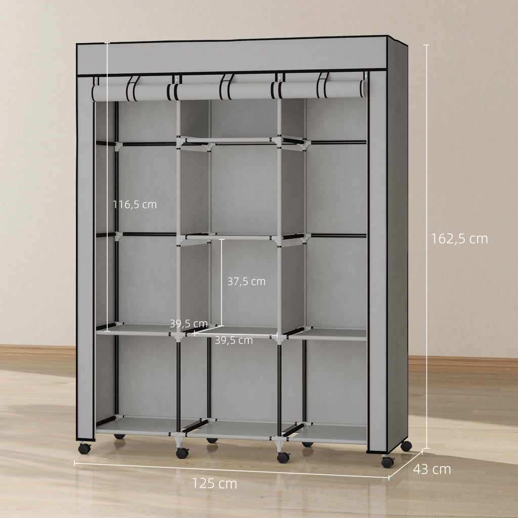 Armadio Tessuto con Ripiani e Appendiabiti ¨C Minimal ¨C Grigio