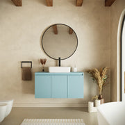 Mobile bagno sospeso 100cm carta da zucchero cannettato 3 ante con top | Pelion