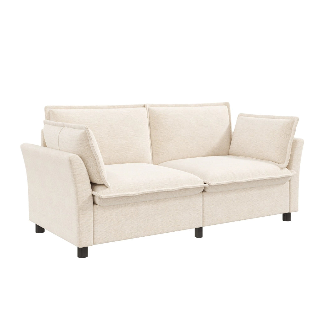 Divano compatto beige a 2 posti in ciniglia con 2 cuscini